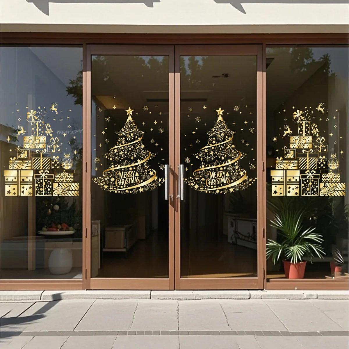 adesivo de natal dourado aplicado em janela de vidro - foto 3