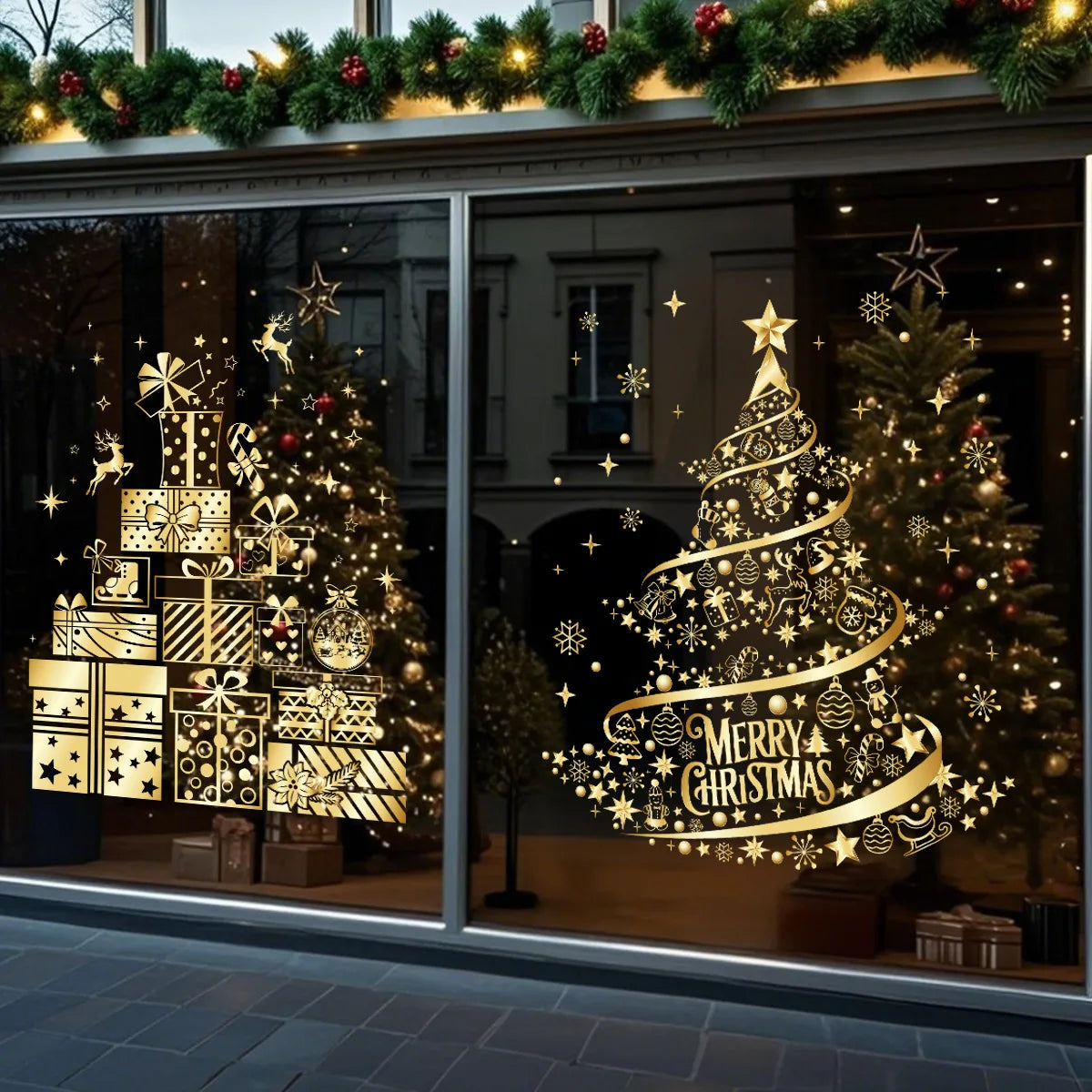 adesivo de natal dourado aplicado em janela de vidro - foto 5