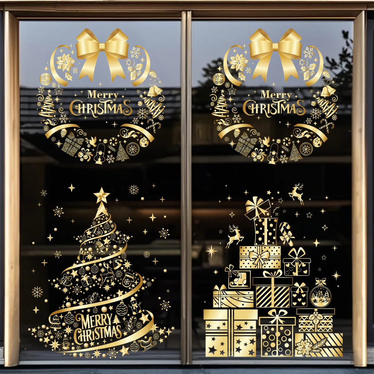 adesivo de natal dourado aplicado em janela de vidro - foto 14