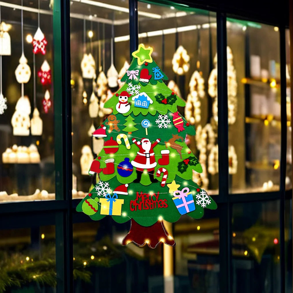 árvore de natal de feltro na parede com luzes led - foto 9