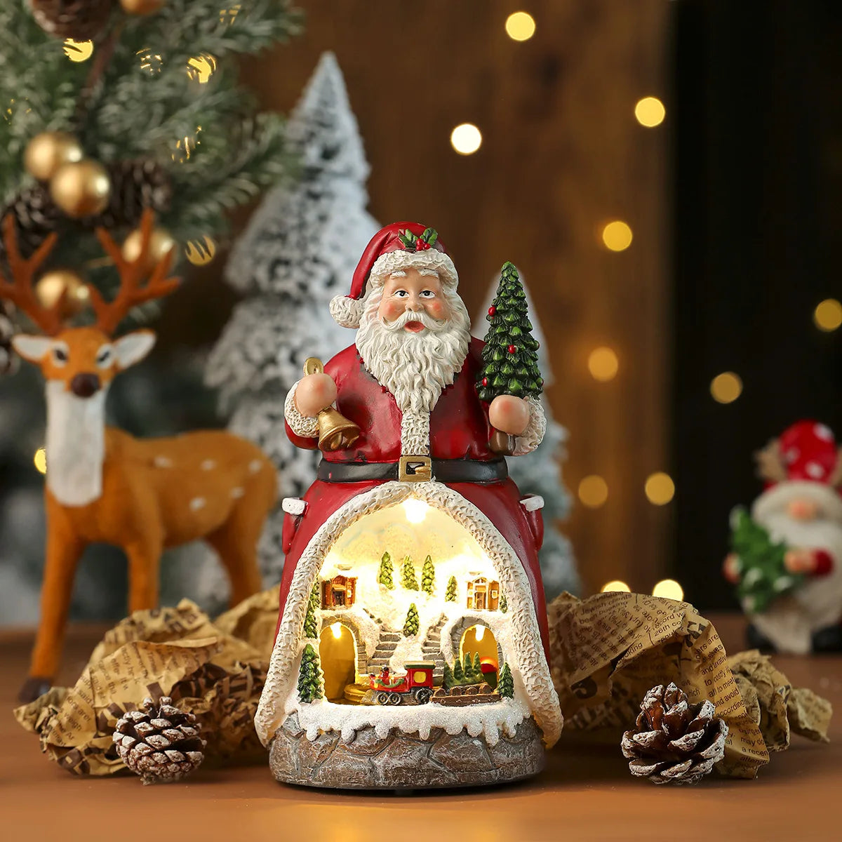 caixa de música natalina iluminada com papai noel - foto 5