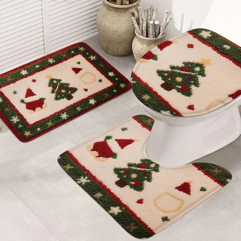 conjunto de tapetes de natal para banheiro em flanela - foto 6