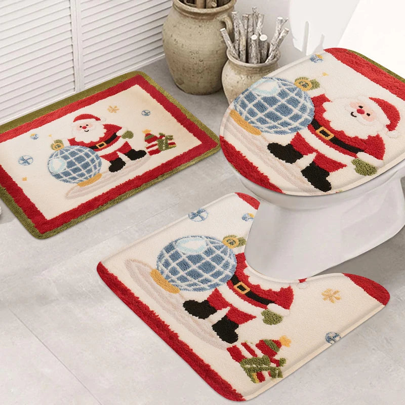 conjunto de tapetes de natal para banheiro em flanela - foto 7