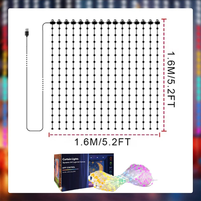 cortina de luz led inteligente acesa na parede com desenhos coloridos - foto 3