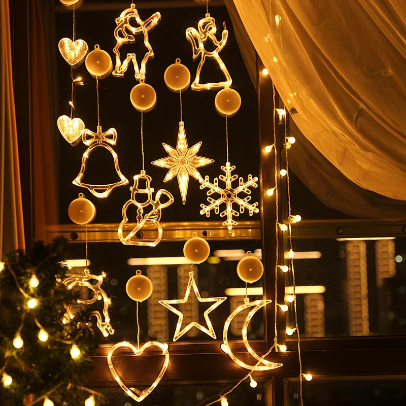 enfeite luminoso de natal em led com ventosa fixado na janela - foto 2