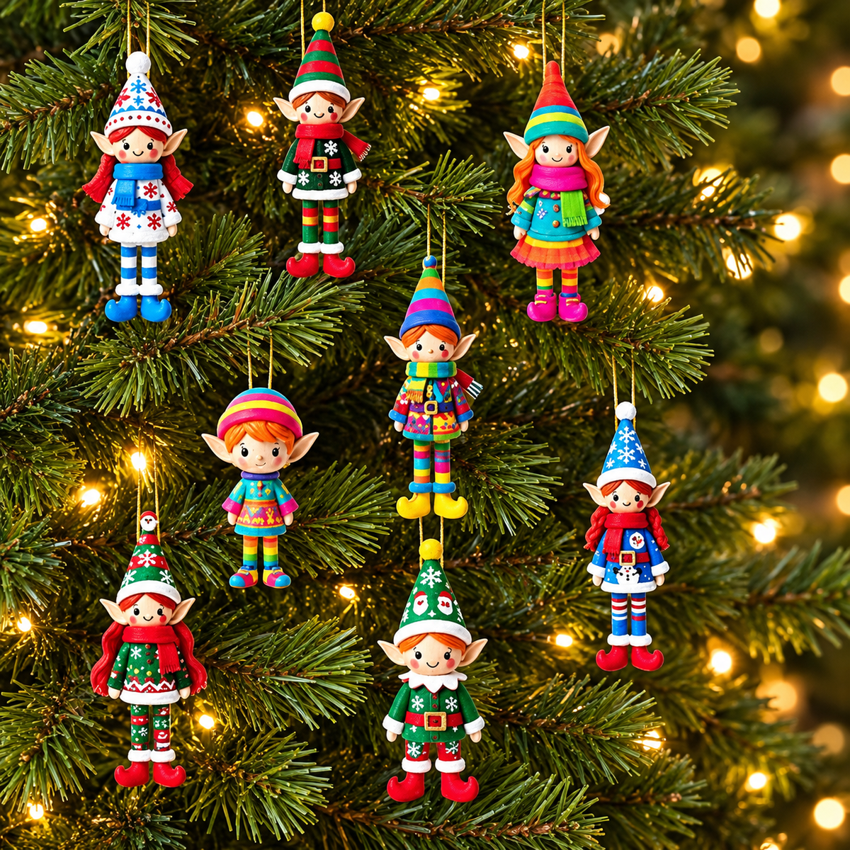 enfeites de natal elfos em madeira coloridos
