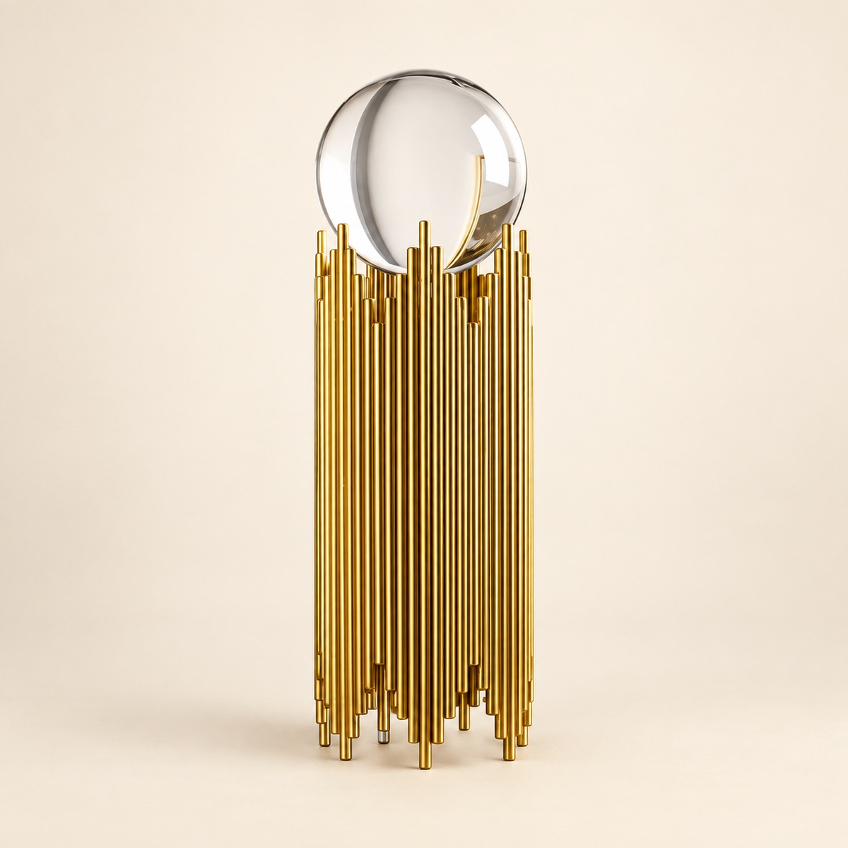 escultura abstrata em ferro e vidro minimalista