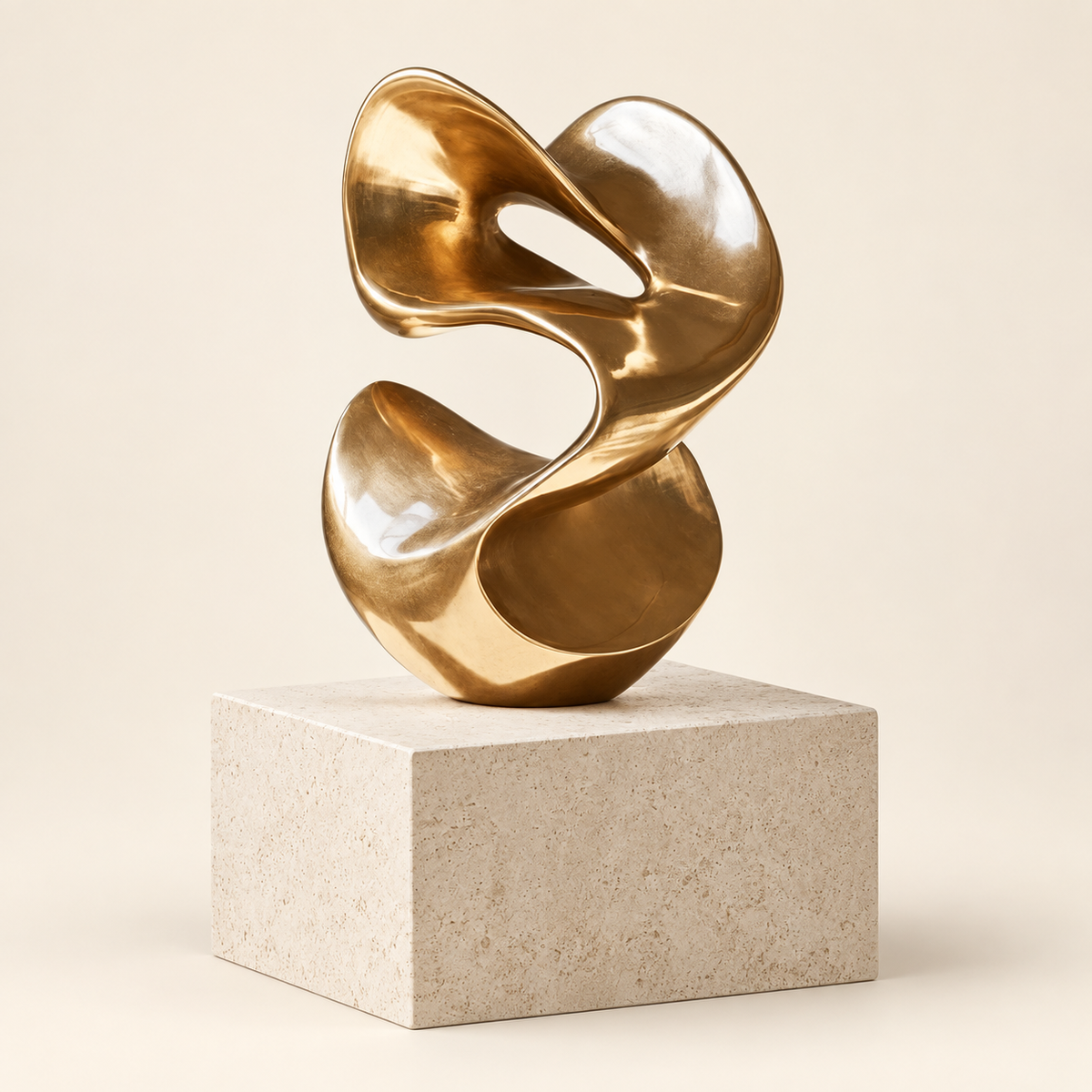 escultura contemporânea em resina dourada