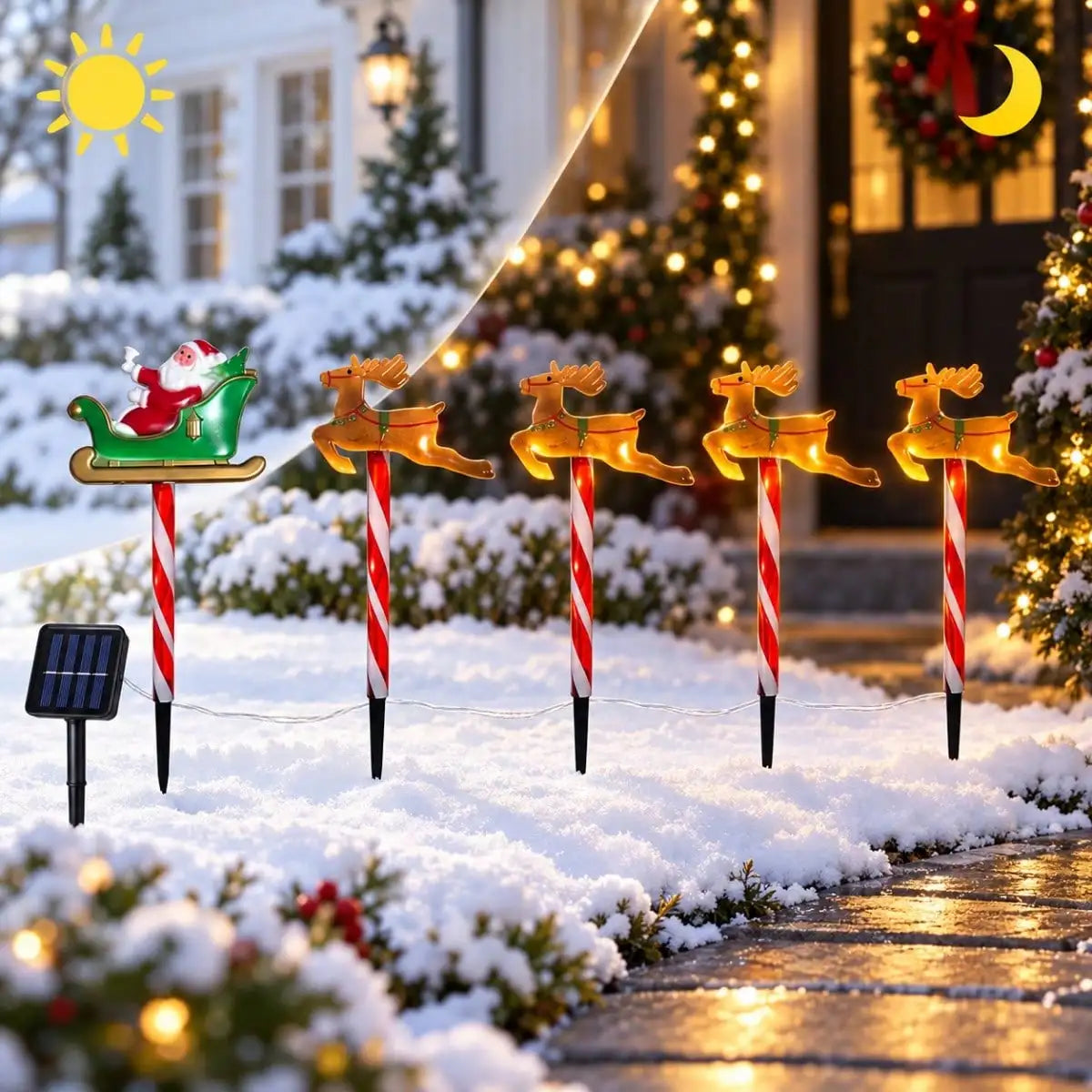 kit de luzes solares de natal com papai noel e renas no jardim - foto 2