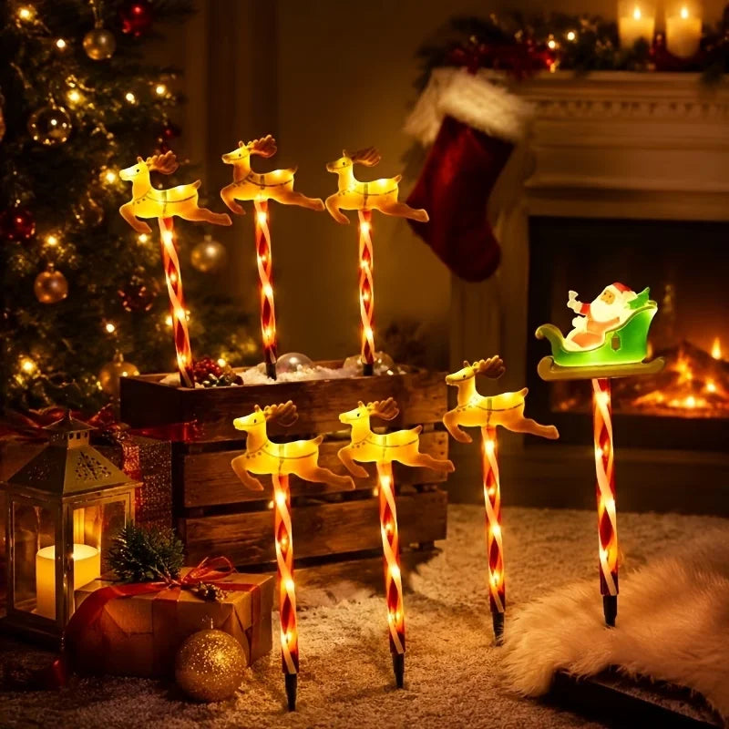 kit de luzes solares de natal com papai noel e renas no jardim - foto 3