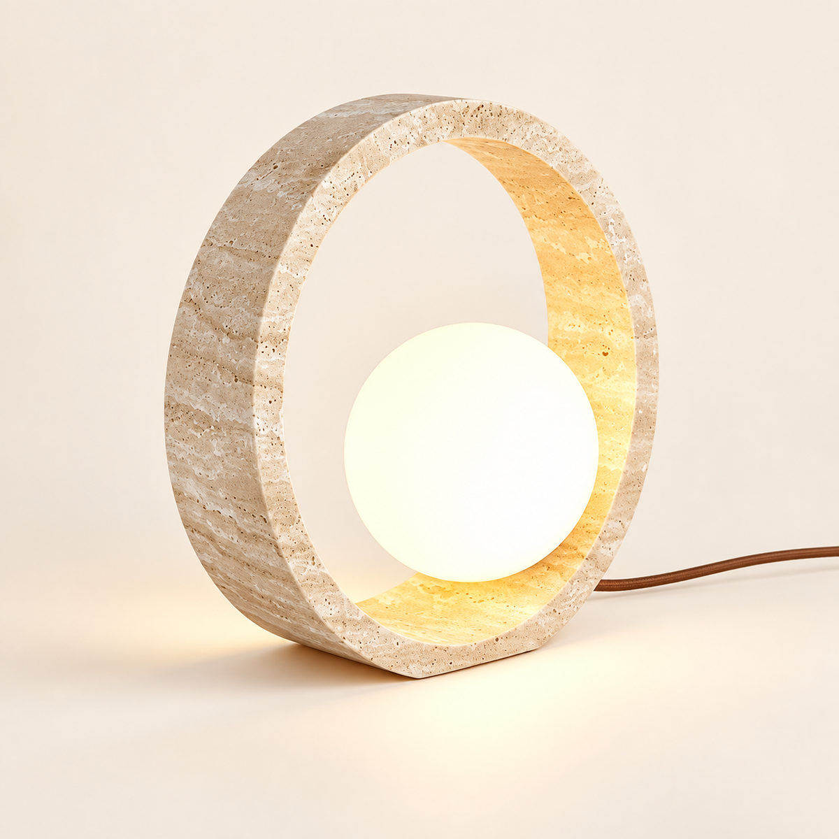 luminária de chão em travertino com led