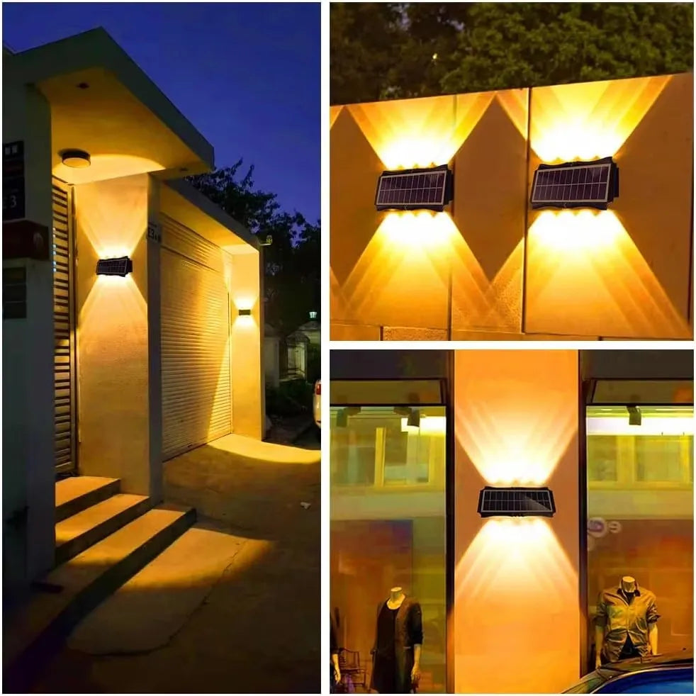 luminária solar de parede com lâmpadas acesas em área externa - foto 4