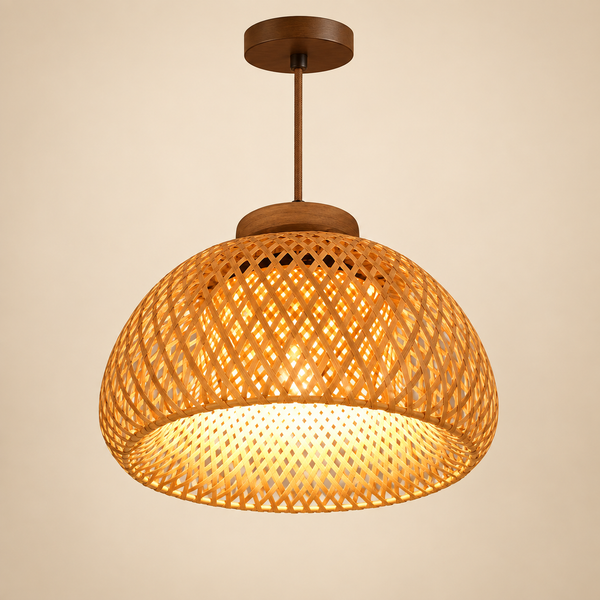 luminária de teto de rattan e bambu trançado
