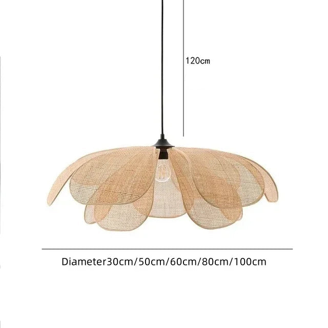 lustre de vime japonês em formato de pétalas aceso - foto 7
