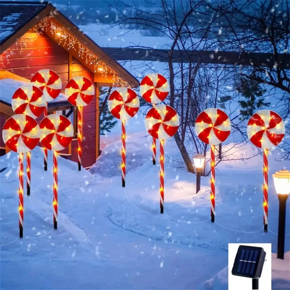 luzes solares decorativas de natal no jardim