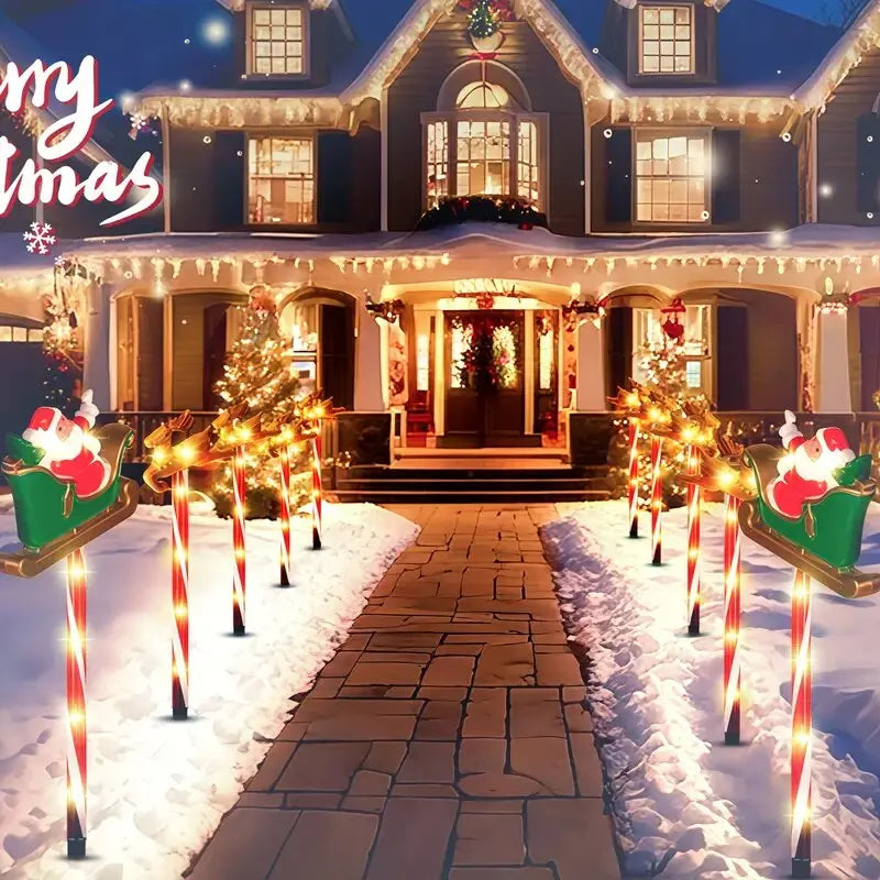 luzes solares de natal com papai noel e alce no jardim - foto 2