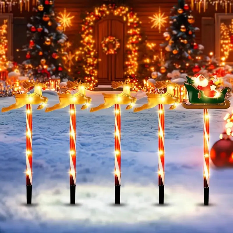 luzes solares de natal com papai noel e alce no jardim - foto 6
