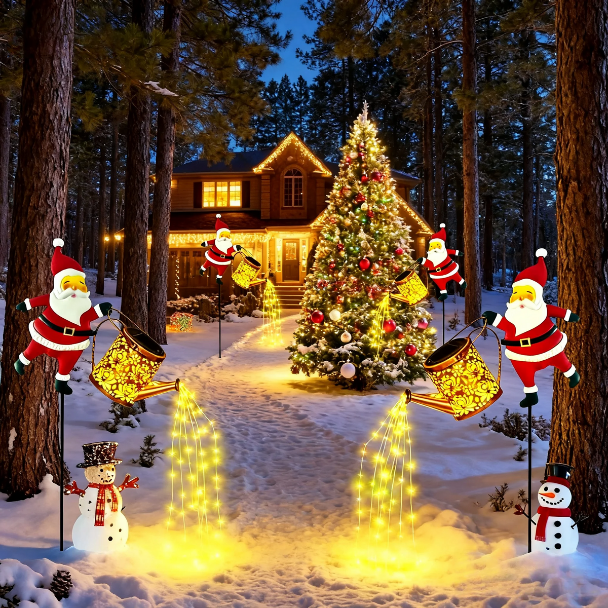 papai noel solar com chaleira mágica e led aceso - foto 2
