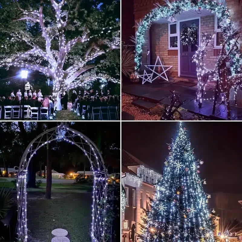 pisca-pisca solar de led aceso envolvendo árvore no jardim - foto 4