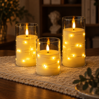 conjunto de três velas led com chama realista e fios de cobre