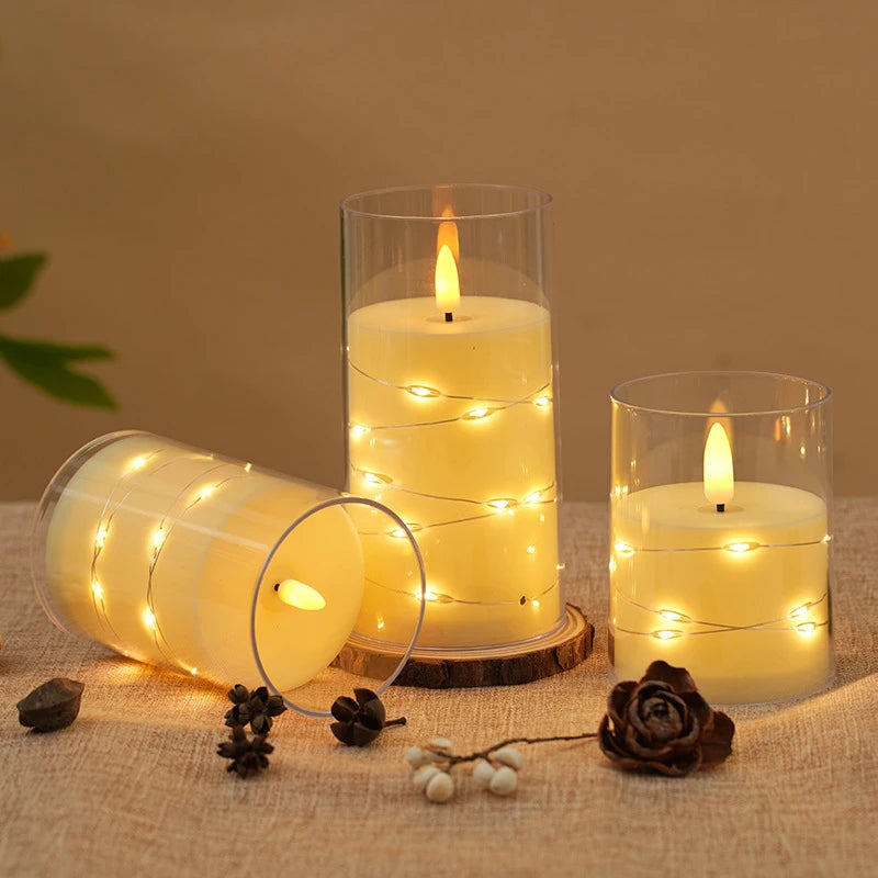 conjunto de três velas led com chama realista e fios de cobre - foto 3