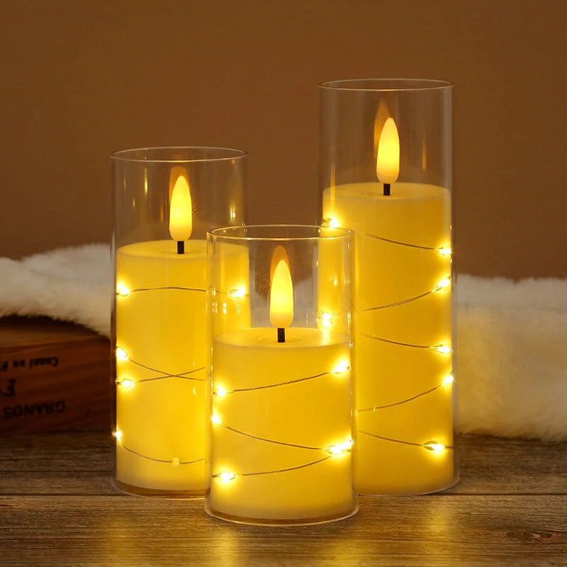conjunto de três velas led com chama realista e fios de cobre - foto 7