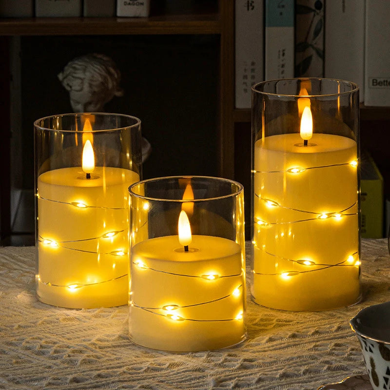 conjunto de três velas led com chama realista e fios de cobre - foto 11