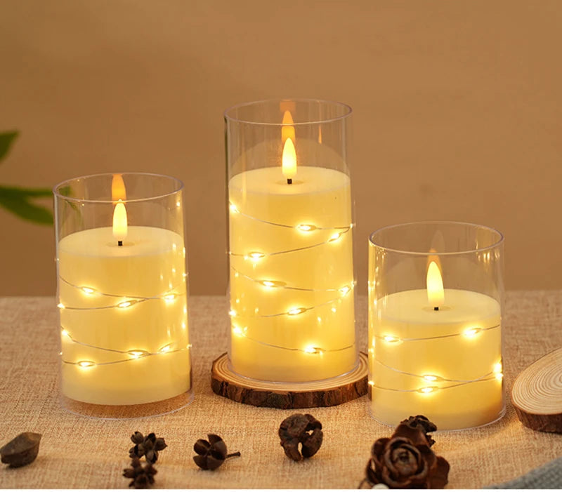 conjunto de três velas led com chama realista e fios de cobre - foto 13