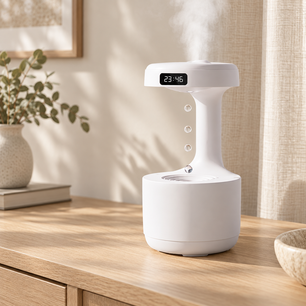 umidificador antigravidade com relógio led