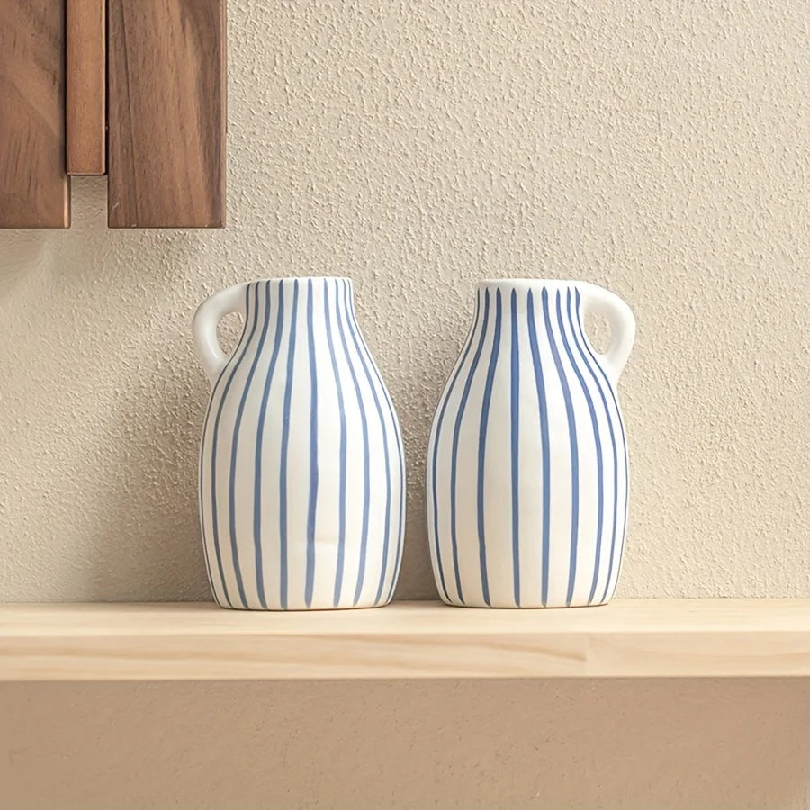 vaso de cerâmica listrado azul pintado à mão - foto 6