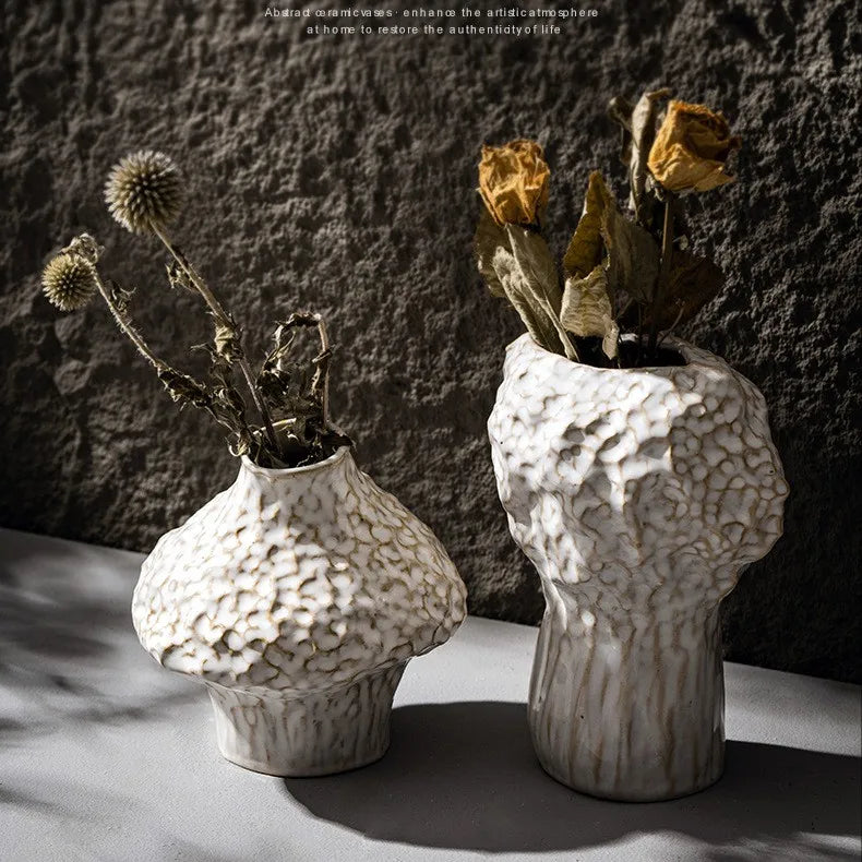 vaso de cerâmica texturizado nórdico com flores secas - foto 8