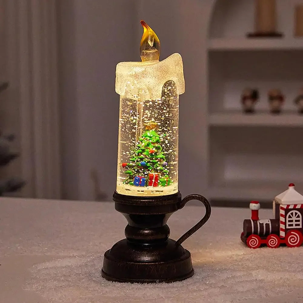 vela led de natal com globo de neve e flocos brilhantes - foto 7