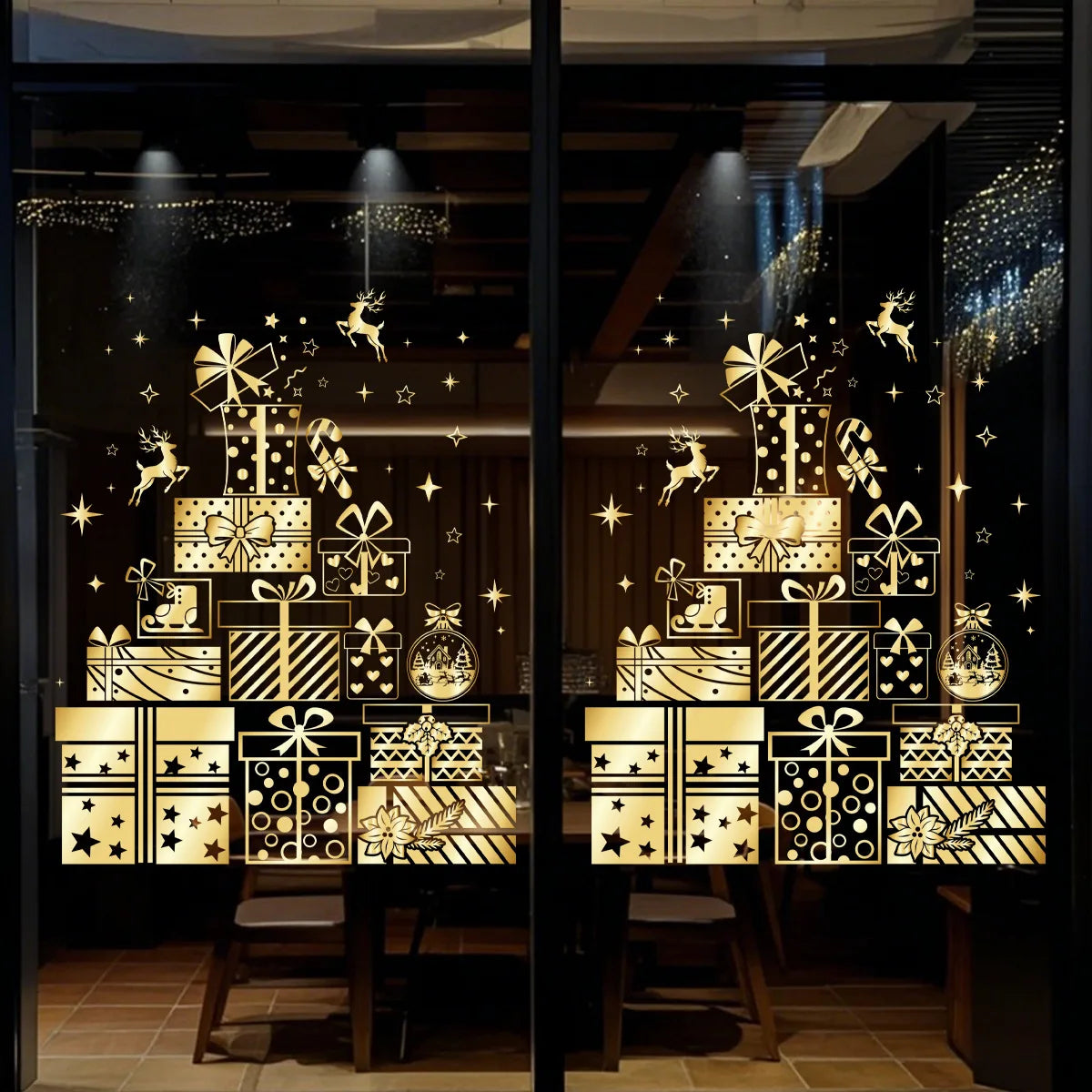 adesivo de natal dourado aplicado em janela de vidro - foto 7