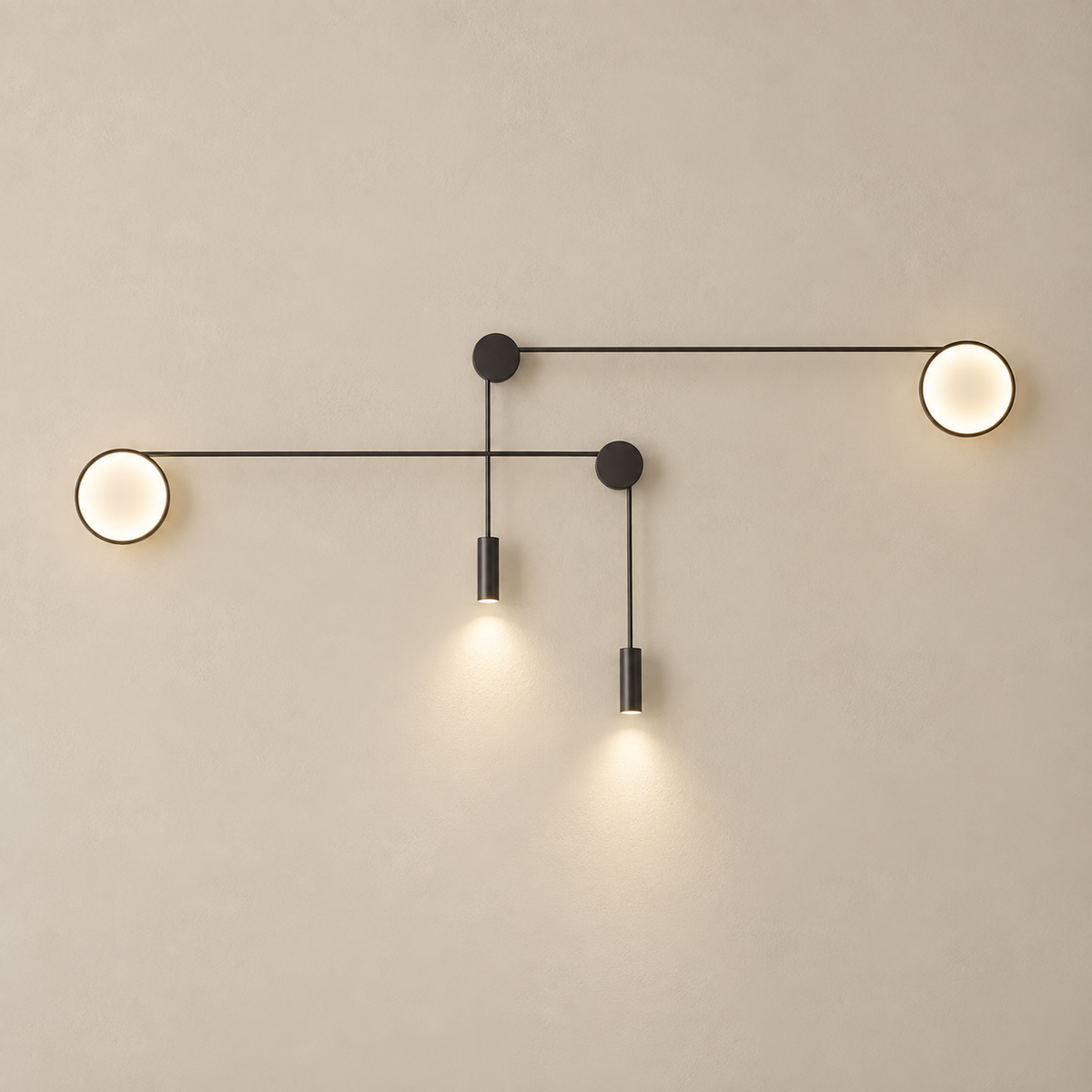 arandela led circular de parede acesa em luz quente