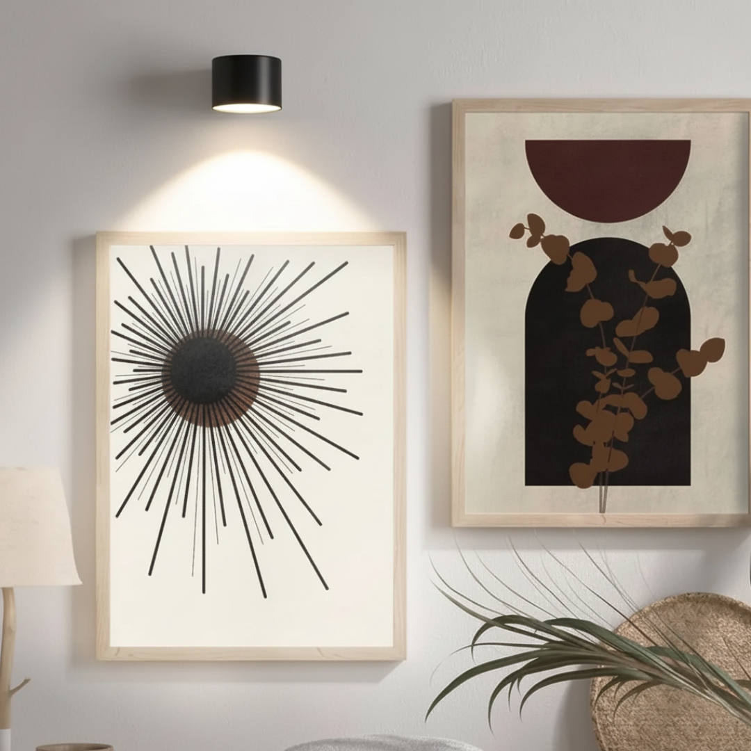 arandela magnética led trio dourada acesa na parede - foto 2