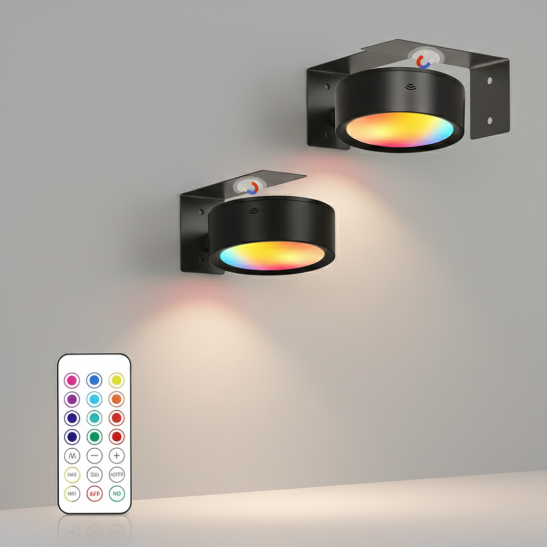 arandela magnética led trio dourada acesa na parede - foto 5