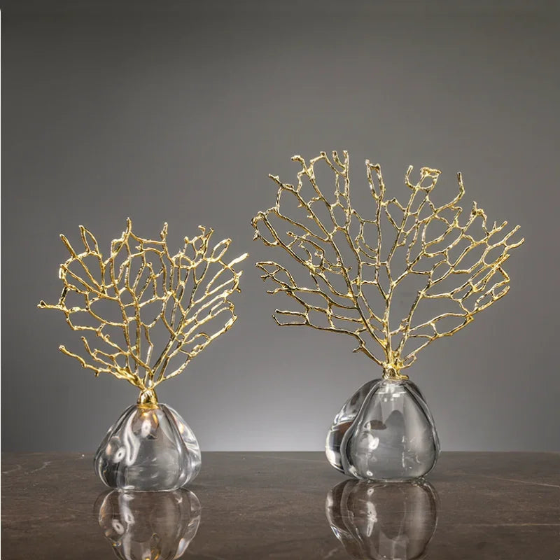 árvore de coral decorativa dourada com base de pedra - foto 2
