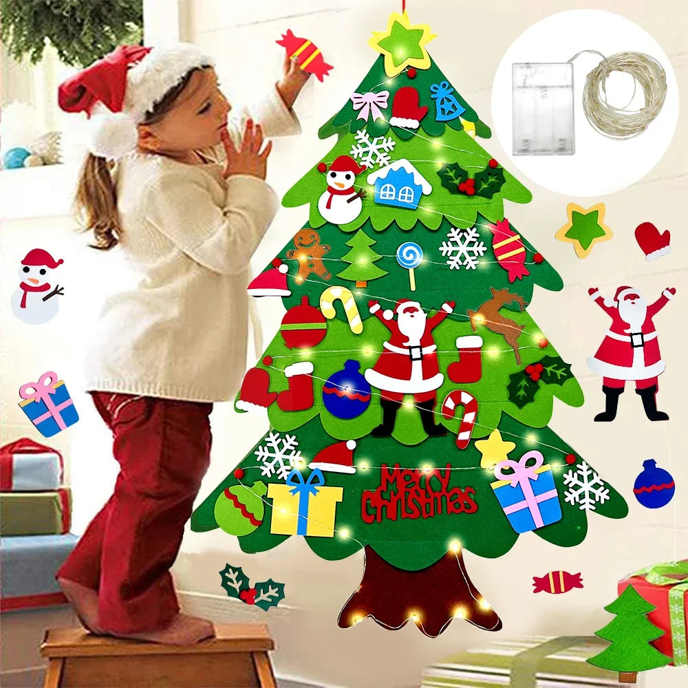 árvore de natal de feltro na parede com luzes led - foto 4
