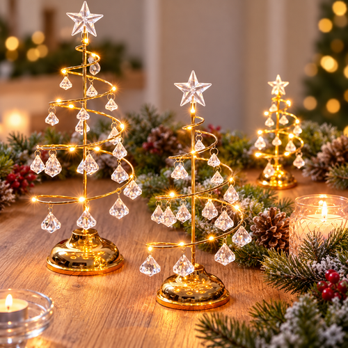 árvore de natal de mesa com led e efeito cristalino