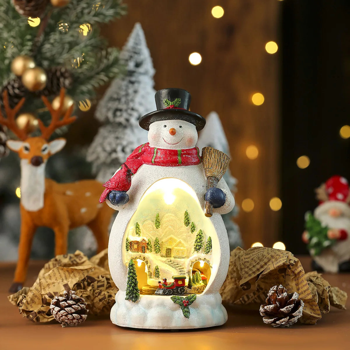 caixa de música natalina iluminada com papai noel - foto 4