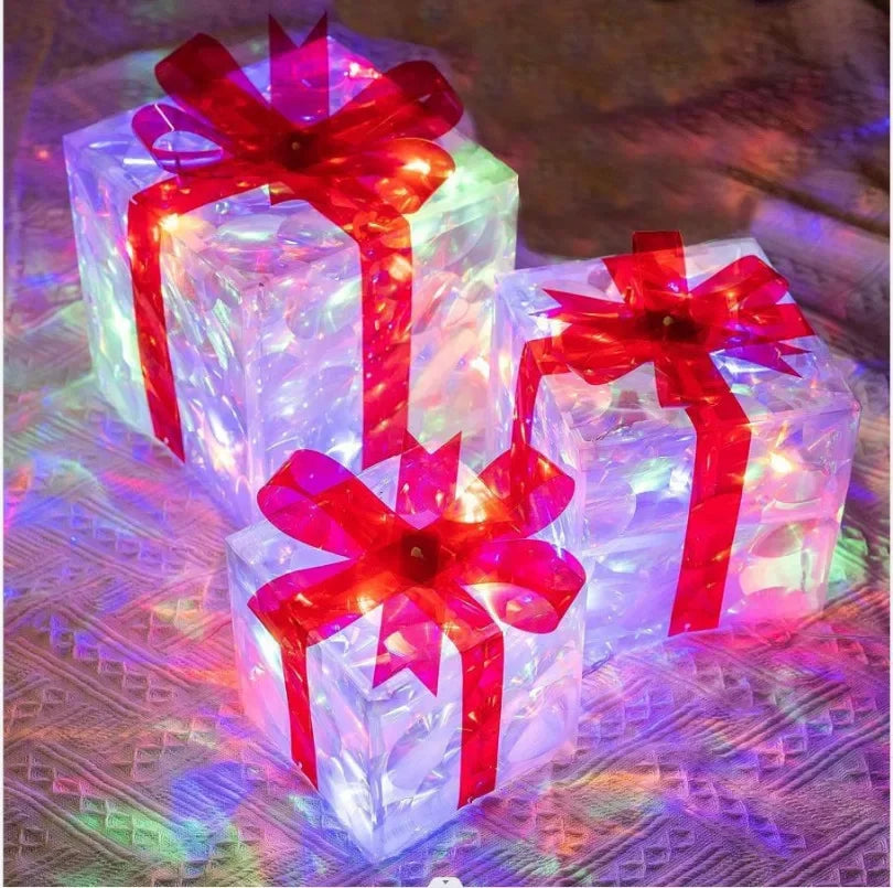 caixas de presente decorativas com led ao pé da árvore de natal - foto 2