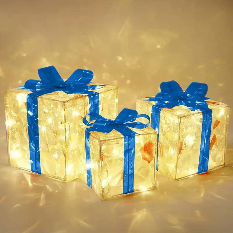 caixas de presente decorativas com led ao pé da árvore de natal - foto 3