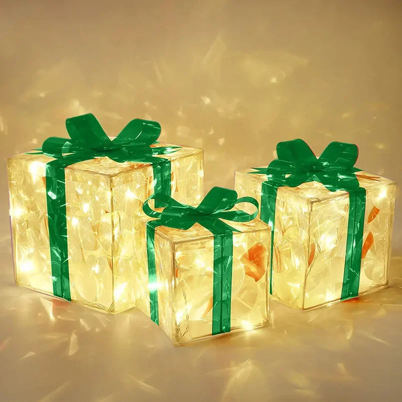 caixas de presente decorativas com led ao pé da árvore de natal - foto 4