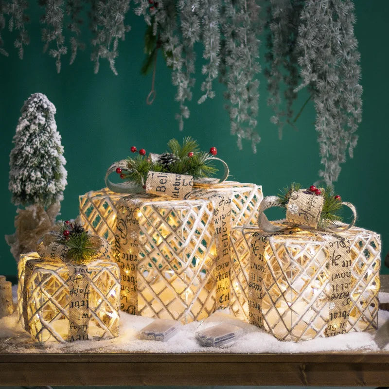conjunto de três caixas de presente de natal com led - foto 6