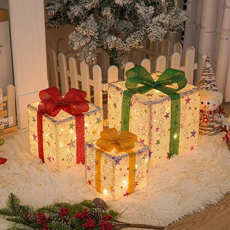 conjunto de três caixas de presente de natal com led - foto 7