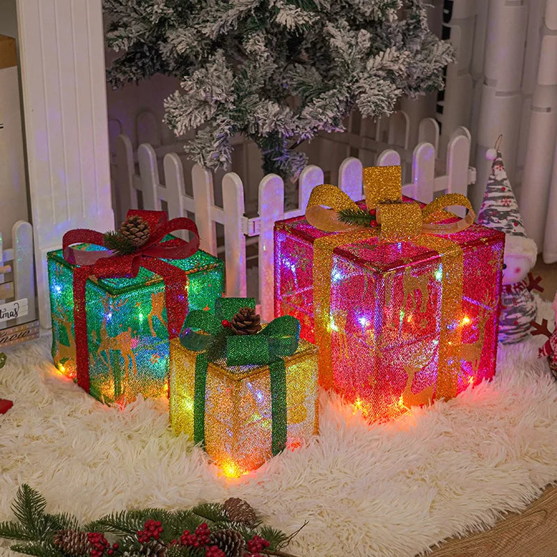 conjunto de três caixas de presente de natal com led - foto 8