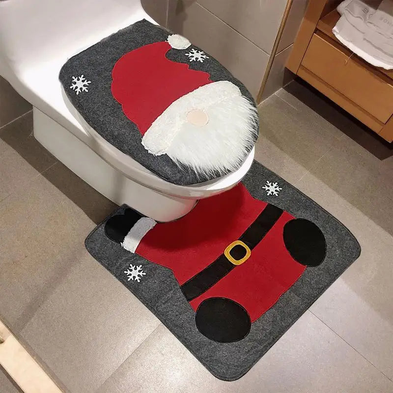 conjunto de banheiro de natal com gnomos, capa de vaso e tapete
