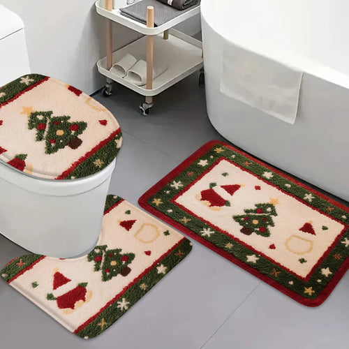 conjunto de tapetes de natal para banheiro em flanela