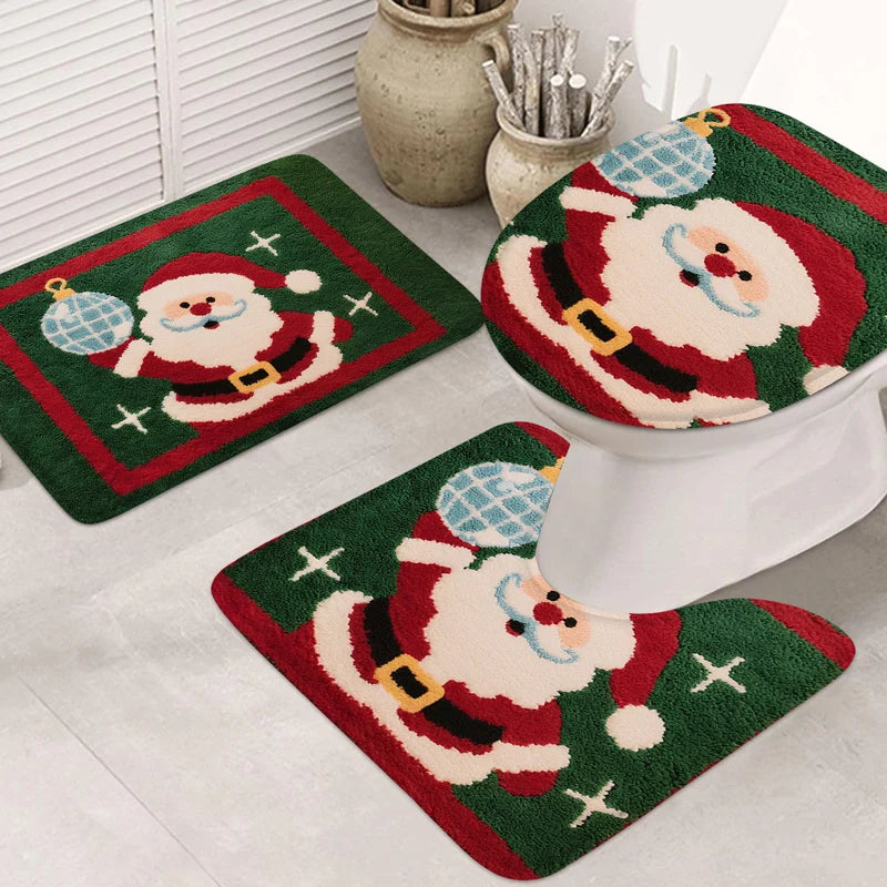 conjunto de tapetes de natal para banheiro em flanela - foto 2