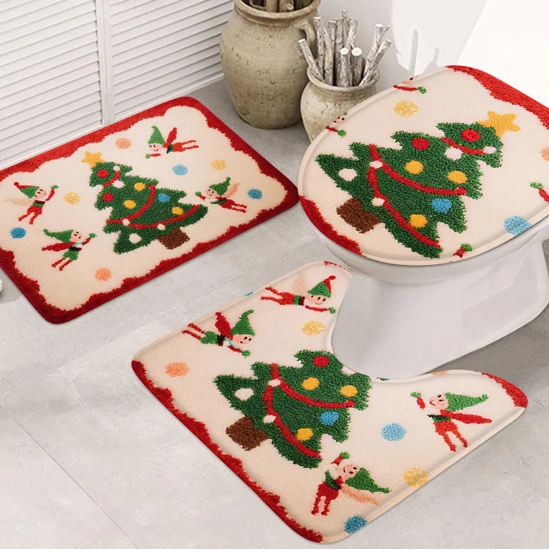 conjunto de tapetes de natal para banheiro em flanela - foto 4